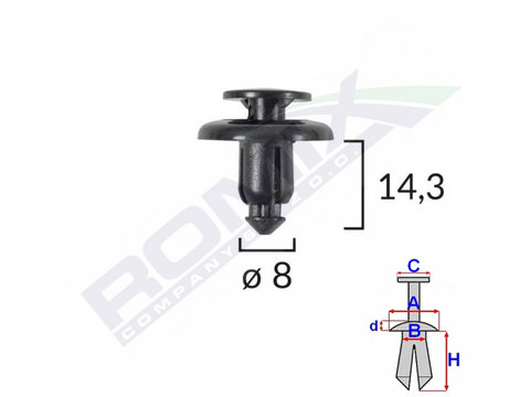 Clips Fixare Pentru Mazda/subaru 8x14.3mm - Negru Set 10 Buc Romix B25636-RMX