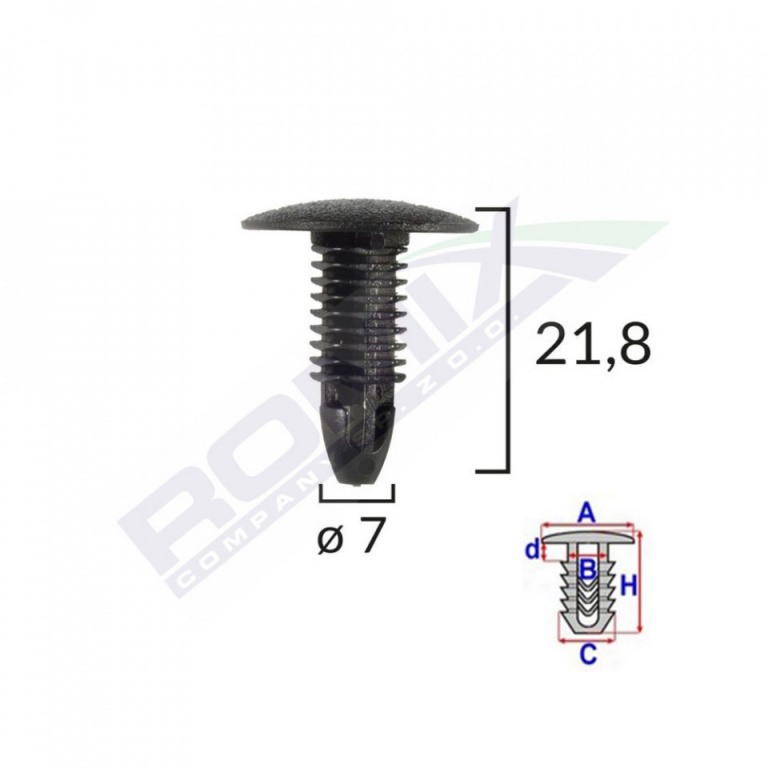 CLIPS TAPITERIE PENTRU HONDA/HYUNDAI/TOYOTA 7X21.8MM - NEGRU SET 10 BUC