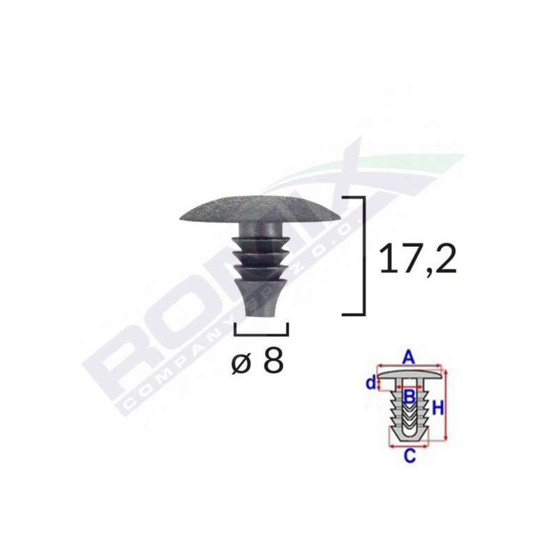 CLIPS TAPITERIE PENTRU VAG 8X17.2MM - NEGRU SET 10