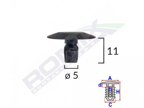 Clips Tip Garnitura Pentru Peugeot 5x11mm - Negru Set 10 Buc Romix Cod:A82031