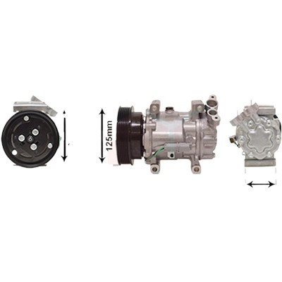 Compresor aer conditionat RENAULT CLIO 3 2005->2014, MODUS / GRAND MODUS 2004->, TWINGO 2 2007->2014 pentru 1.2, perioada 2004 2005 2006 2007 2008 2009 2010 2011 2012 2013 2014 2015 2016 PIESA NOUA diametru fulie mm 125, cod compresor SD6V12