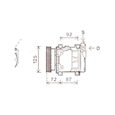 Compresor aer conditionat RENAULT DOKKER 2011->, LOGAN 1 2004->2013 pentru 1.5 dCi, perioada 2007 2008 2009 2010 2011 2012 2013 2014 2015 2016 2017 PIESA NOUA diametru admisie mm 20,3, Diametru evacuare mm 14,3, diametru fulie mm 125, cod compresor S