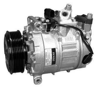 Compresor aer conditionat VW PHAETON 2002->2016 pentru 3.2 V6, perioada 2002 2003 2004 2005 PIESA NOUA diametru admisie mm 28,4, Diametru evacuare mm 15,4, diametru fulie mm 100, cod compresor 7SEU17C