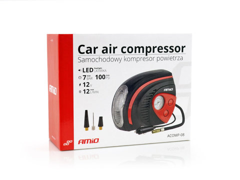 Compresor auto AMIO compact 12V 7bar, 100psi, 12L/ Min, Lanterna Led