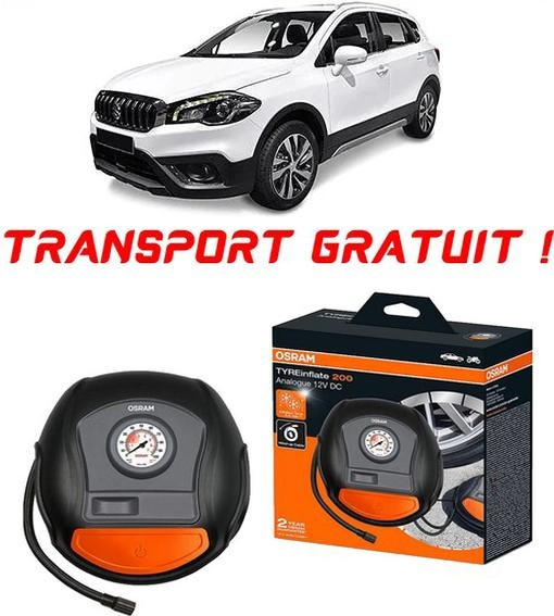 Compresor Auto Osram Tyreinflate 200 cu afisaj analogic 12V compatibil cu set covorase auto dedicate, din cauciuc 100% Premium Suzuki Sx4 S-Cross, Suv, fabricat din 09.2013 - 2019 pentru umflat cauciucuri, anvelope, roti OTSK4-02549-88