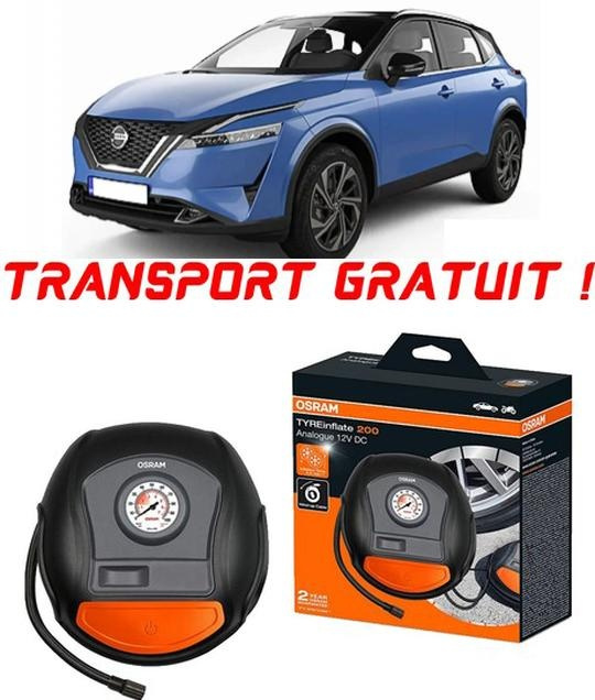 Compresor Auto Osram Tyreinflate 200 cu afisaj analogic 12V compatibil cu Nissan Qashqai I, Suv, fabricat din 02.2007 - 01.2014 pentru umflat cauciucuri, anvelope, roti OTSK4-02549-491