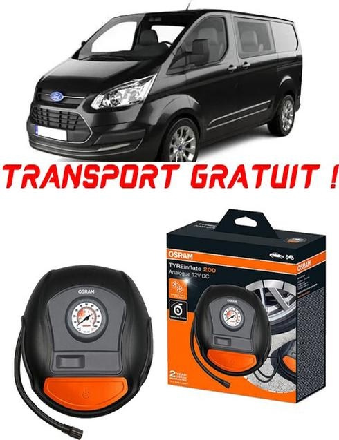 Compresor Auto Osram Tyreinflate 200 cu afisaj analogic 12V compatibil cu Ford Tourneo Custom, Van, fabricat din 01.2013 - Prezent, Rand 3 pentru umflat cauciucuri, anvelope, roti OTSK4-02549-601