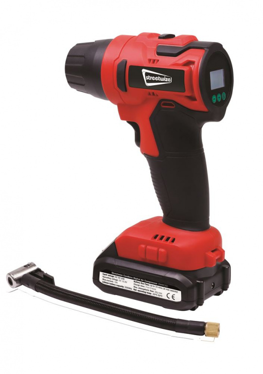 Compresor auto portabil tip pistol Streetwize 35L/min, cu acumulator, manomentru, afisaj LCD