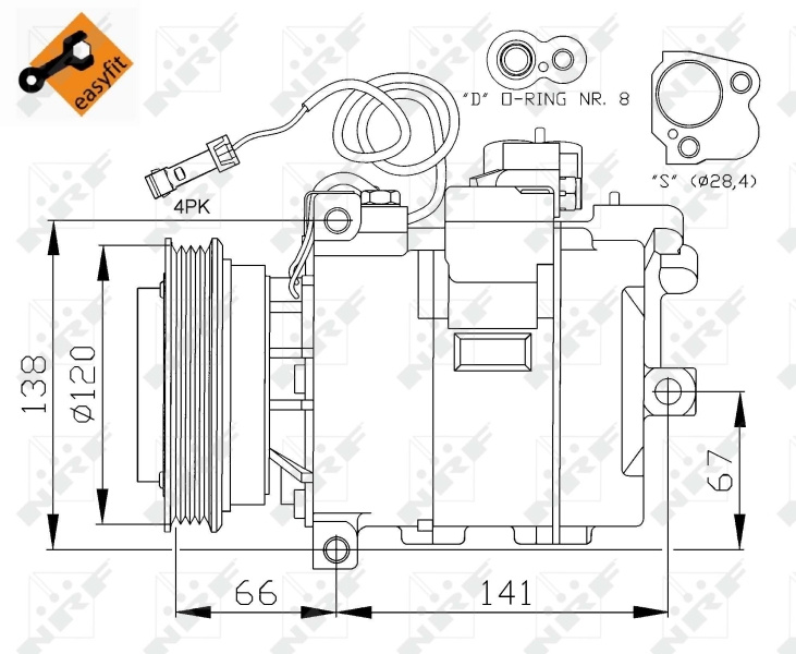 COMPRESOR CLIMA AC ~ AUDI A6 C5 (4B2) 1997 1998 1999 2000 2001 2002 2003 2004 2005 ~ NRF 32104 ~ NRF