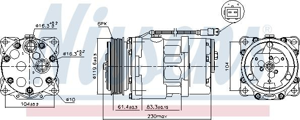 Compresor. climatizare Aer-conditioning compresor CITROEN BERLINGO BERLINGO-MINIVAN C5 I C5 II EVASION JUMPER I JUMPY I X PEUGEOT 607 (9D, 9U), Sedan, 01.2000 - Nissens 89055
