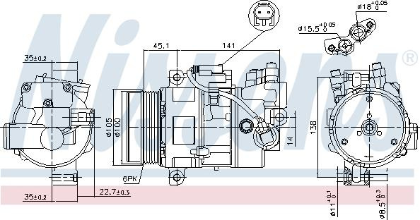 Compresor. climatizare Aer-conditioning compresor BMW 1 E87 3 E90 3 E91 2.0 d 06.04-06.12 BMW 1 (5 door) I (E87), Hatchback, 02.2003 - 01.2013 Nissens 89043