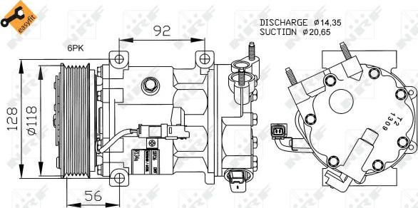 Compresor. climatizare Aer-conditioning compresor DS DS 3 CITROEN BERLINGO BERLINGO MULTISPACE BERLINGO-MINIVAN C3 II C3 PEUGEOT 208 (CR_), Hatchback Van, 10.2012 - NRF 32240