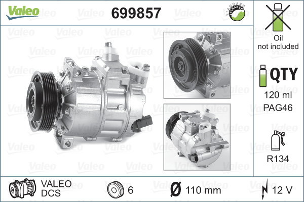 Compresor, climatizare pe partea pasagerului (699857 VALEO) AUDI,AUDI (FAW),CUPRA,PROTON,SEAT,SKODA,SKODA (SVW),VW,VW (FAW),VW (SVW)