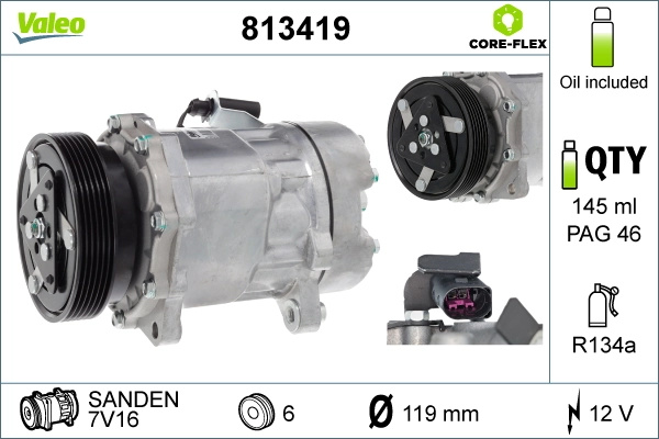 Compresor climatizare Valeo VW TRANSPORTER T6 / CARAVELLE T6 bus (SGB, SGJ, SHB, SHJ) 2015-2019 - 813419