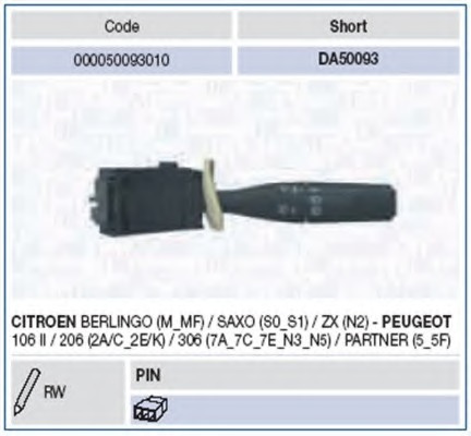 Comutator 000050093010 MAGNETI MARELLI pentru CitroEn Zx Peugeot 306 CitroEn Saxo CitroEn Berlingo Peugeot 106 Peugeot Partner Peugeot Ranch Peugeot Grand Peugeot 206