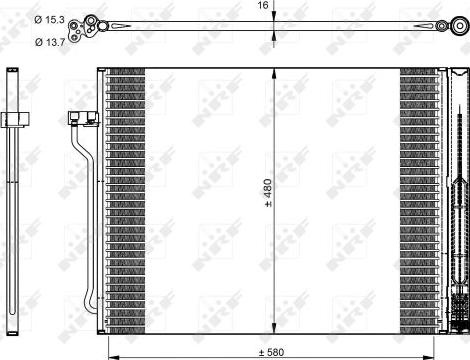 Condensator. climatizare Ac- condenser with dryer aluminium BMW 5 F10 5 F11 5 GRAN TURISMO F07 6 F12 6 F13 6 GRAN COUPE F0 BMW 5 - VI (F10), Sedan, 01.2009 - 10.2016 NRF 350325