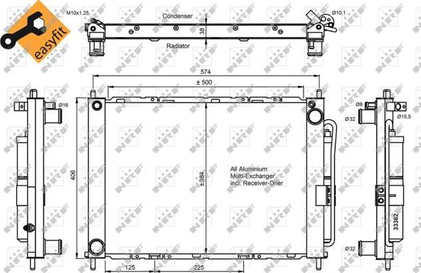 Condensator. climatizare Ac- condenser with dryer aluminium NISSAN MICRA III RENAULT CLIO III CLIO III-HATCHBACK MODUS 1.2 RENAULT CLIO III (SB_, SR_), Hatchback Van, 06.2005 - NRF 35886