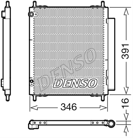 Condensator climatizare AC Denso, Citroen C-ZERO, 09.202010-, MITSUBISHI I-MIEV, 06.2009-, Peugeot ION, 09.202010- motor electric 49kw, aluminiu/ aluminiu brazat, 345(318)x395(380)x16 mm, cu uscator si filtru integrat