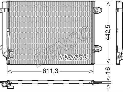 Condensator climatizare AC Denso, VOLKSWAGEN PASSAT (B6/B7), 2005-2014, PASSAT CC, 2008-2012, CC, 05.2015-12.2016, motor 1,6 TDI, 2,0 TDI, aluminiu/ aluminiu brazat, 610(575)x440x16 mm, cu uscator filtrat