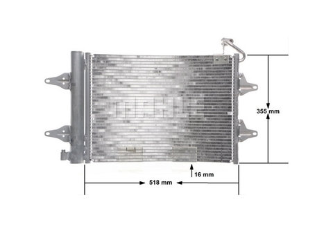 Condensator climatizare AC OEM/OES (Behr/Mahle), SEAT IBIZA/CORDOBA (6L), 2002-2009, Skoda FABIA, 6Y/5J, 1999-2010, ROOMSTER, 2006-2010, VW FOX, 2005-, POLO (9N), 2001-2009, aluminiu/ aluminiu brazat, 510(475)x355x16 mm, cu uscator si filtru integrat