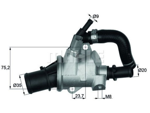 Corp termostat Mahle Alfa Romeo 147, 2000-2010, motor 1.9 JTD, 1.9 JTDm, GT, 2004-2010, motor 1.9 JTDm, diesel, Lancia THESIS, 2002-2009, motor 2.4 JTD, diesel, temp. deschidere [grade Celsius] 88