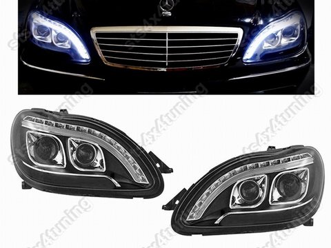 DAYLINE FARURI CU LED SEMNALIZARE MERCEDES S-CLASS W220 1998-2006 CU LUPA BK