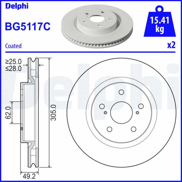 DELPHI Disc frana BG5117C la TOYOTA PRIUS (_W6_) 2023 2024 2025
