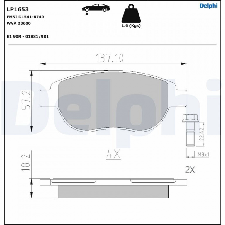 DELPHI set placute frana,frana disc LP1653 la masina CITROEN C4 cupe (LA_) 2004 2005 2006 2007 2008 2009 2010 2011