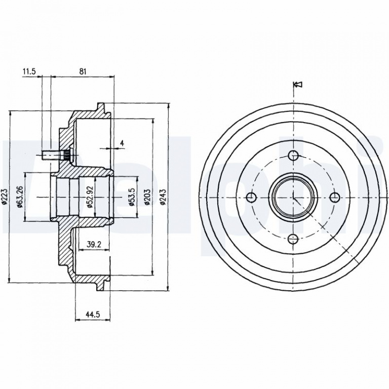 DELPHI Tambur frana BF487 pentru FORD FIESTA V Van 2002 2003 2004 2005 2006 2007 2008 2009 2010