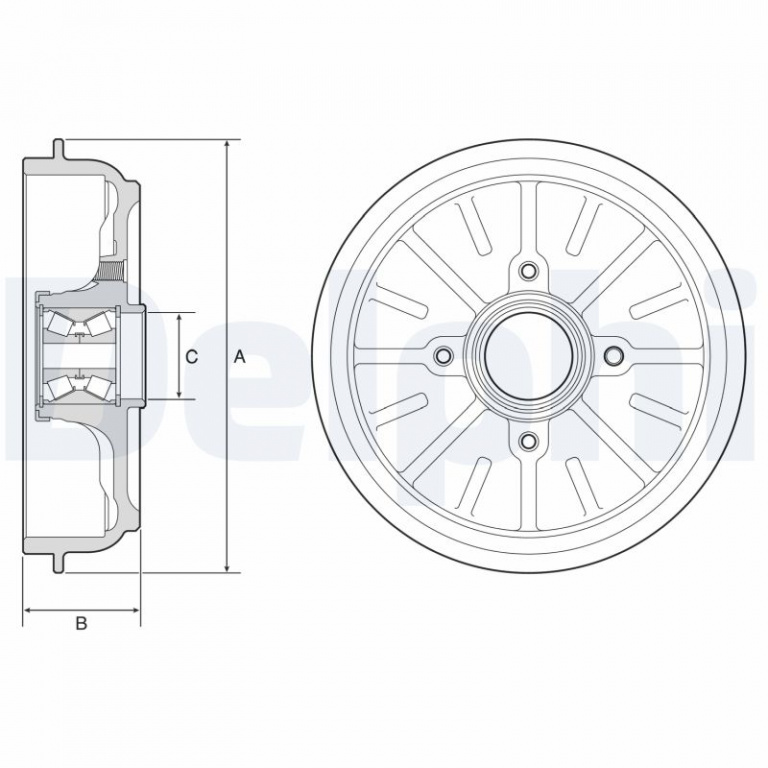 DELPHI Tambur frana BFR576 model PEUGEOT 207 Caseta/ Hatchback (WA_, WC_) 2007 2008 2009 2010 2011 2012 2013