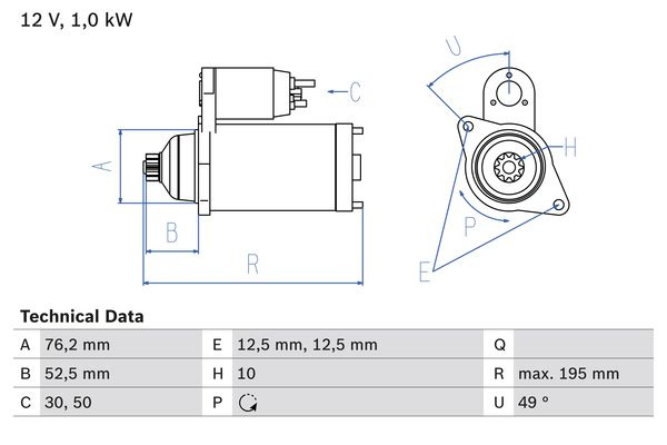Demaror Incepator 12V 1kW se potrivește. AUDI A3 SEAT ALTEA ALTEA XL CORDOBA IBIZA III IBIZA IV IBIZA IV SC LEON TOLEDO III SKOD SEAT IBIZA V (6J5, 6P1), Hatchback, 03.2008 - 12.2017 BOSCH 0 986 020 220