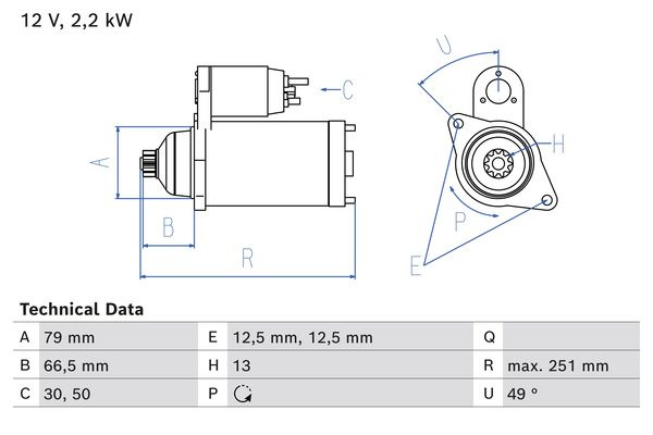 Demaror Incepator 12V 22kW se potrivește. MAN TGE VW CALIFORNIA T6 CAMPER CRAFTER GRAND CALIFORNIA CAMPER MULTIVAN T6 Transporter VW TRANSPORTER VI (SGA, SGH, SHA, SHH), Van, 04.2015 - BOSCH 0 986 026 340