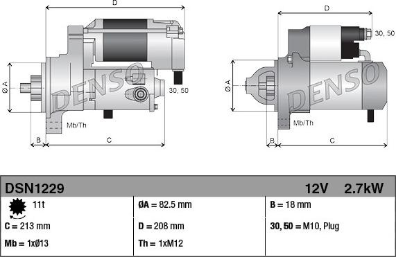 Demaror Incepator 12V 27kW TOYOTA DYNA HIACE IV HIACE V HILUX VI LAND CRUISER 90 LAND CRUISER PRADO 2.5D-3.0 d 04. TOYOTA LAND CRUISER PRADO II (_J9_), Crossover, 04.1995 - Denso DSN1229