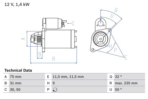 Demaror OPEL SPEEDSTER 2000-2005 BOSCH 0986019840