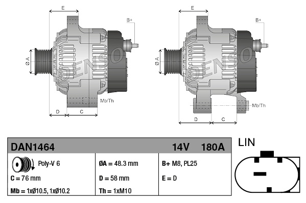 DENSO Generator / Alternator DAN1464 mod