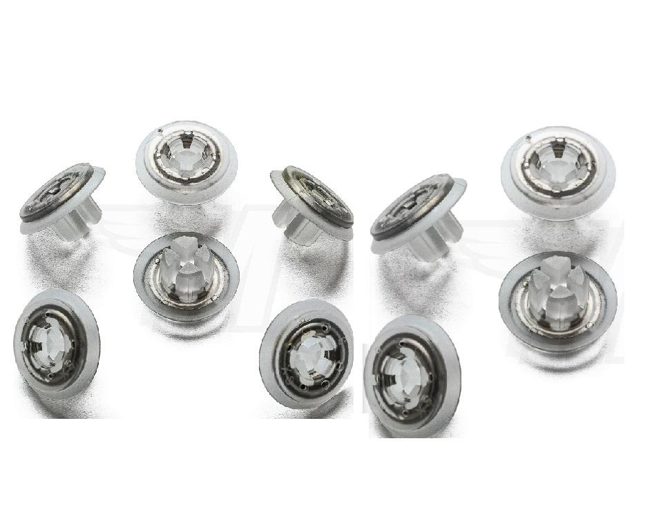 Diblu, clips BMW 3 (E21/30), 5 (E12/28/34), 7 (E23/32), Seat Altea (5P1/5P5), Leon (5F), Mii, Toledo (5P), Skoda: Citigo, Rapid (NH), VW Beetle (5C1), Caddy III, CC, Eos, Fox (5Z1), Passat CC, Polo (6R/9N), Up!, fixare emblema, capac oglinda, set 10 