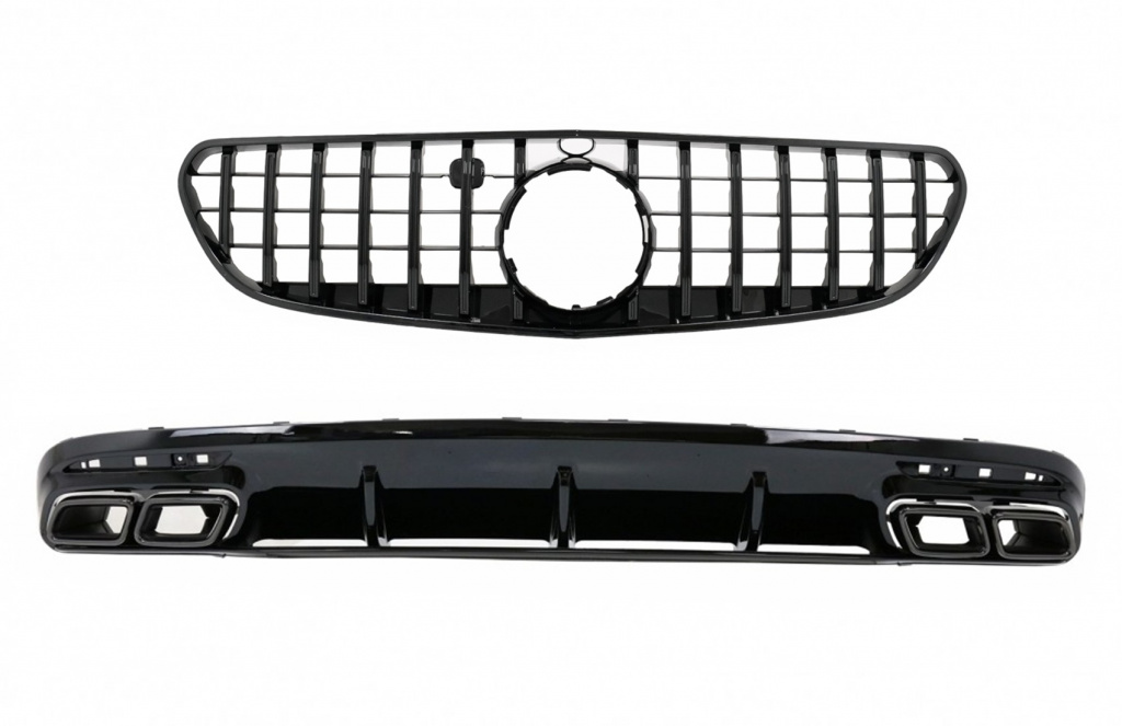 Difuzor Bara Spate cu Ornamente evacuare Negre si Grila Centrala compatibil cu Mercedes S-Class C217 Coupe (2018-2020) S63 Facelift Design MERCEDES S-CLASS Coupe (C217) (2014-2017),S-CLASS Coupe Facelift (C217) (2017-2020)