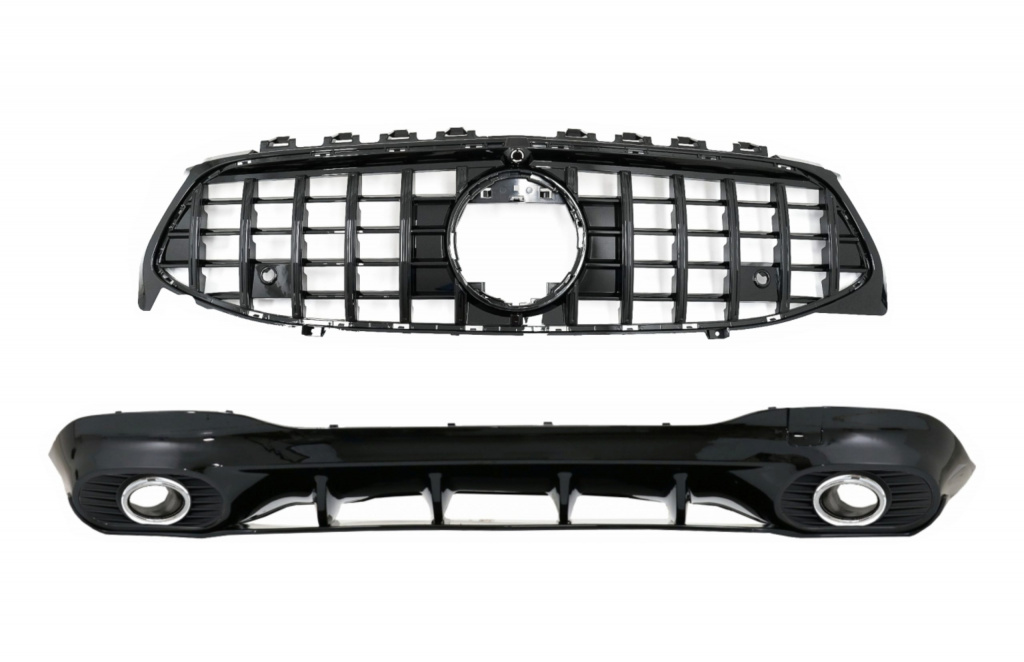 Difuzor Bara Spate cu Ornamente Evacuare si Grila Centrala compatibil cu Mercedes CLA X118 Shooting Brake C118 Coupe Sport Line (2019-up) CLA35 Design Aerodynamic Package MERCEDES CLA Sedan (C118) (2019-2023),CLA (X118) (2019-2023)