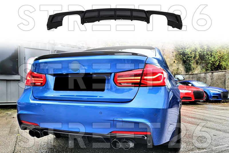 Difuzor Bara Spate Evacuare Dubla compatibil cu BMW Seria 3 F30 F31 (2012-2019) M Design Negru Lucios