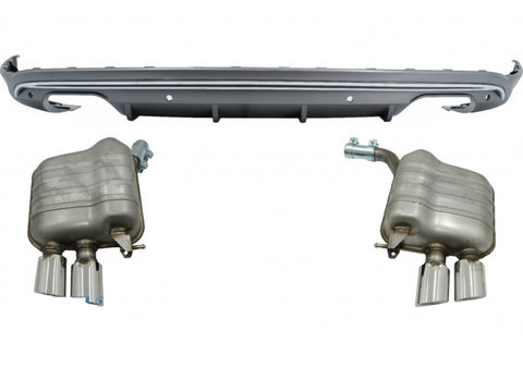 Difuzor Bara Spate si Sistem de evacuare cu Tips-uri compatibil cu Audi Q5 8R (2009-2016) Gri Platinat Crom
