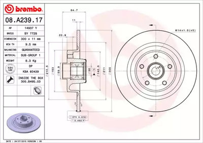 Disc frana 08 A239 17 BREMBO pentru Renault Vel Re