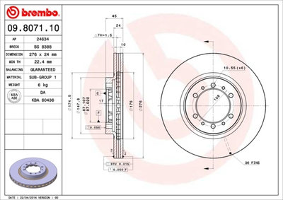 Disc frana 09 8071 11 BREMBO pentru Mitsubishi Mon