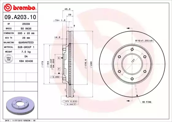 Disc frana 09 A203 10 BREMBO pentru Toyota Hiace Toyota Quantum