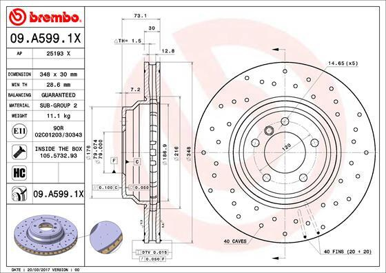 Disc frana 09 A599 1X BREMBO pentru Bmw Seria 3 Bmw X1