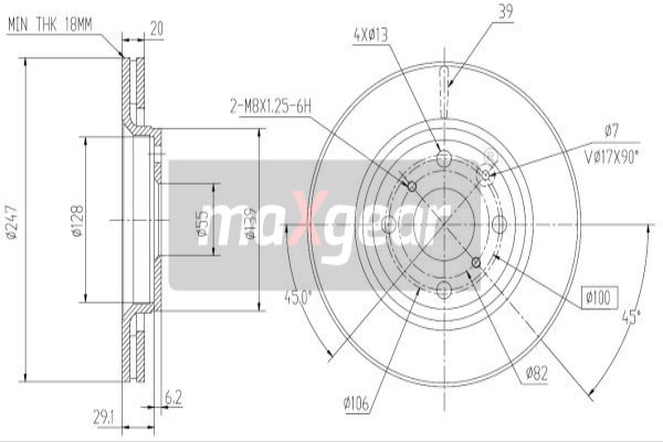 DISC FRANA 19-1844 MAXGEAR pentru CitroEn C1 Peugeot 107 Toyota Aygo