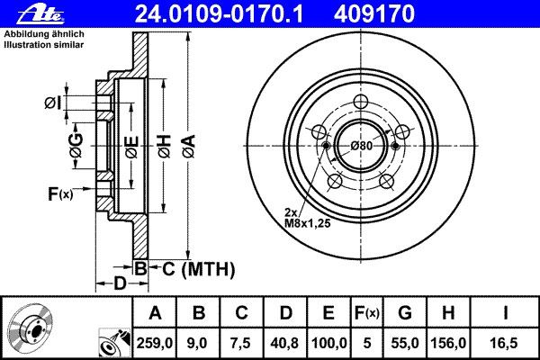 Disc frana 24 0109-0170 1 ATE pentru Toyota Ist Toyota Urban