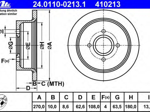 Disc frana 24 0110-0213 1 ATE pentru Ford Escort Ford Orion Ford Verona