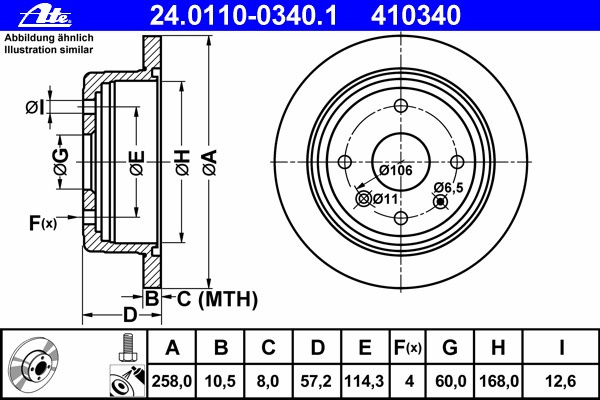 Disc frana 24 0110-0340 1 ATE pentru Chevrolet Lacetti Chevrolet Nubira Chevrolet Optra Daewoo Nubira Daewoo Lacetti