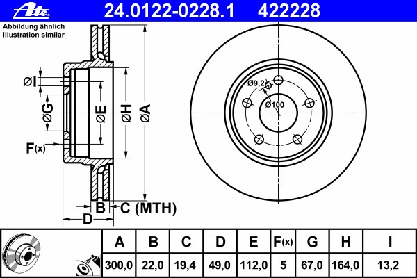 Disc frana 24 0122-0228 1 ATE pentru Mercedes-benz E-class Mercedes-benz C-class Mercedes-benz Clk Mercedes-benz Slk