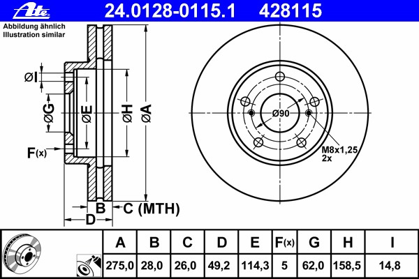 Disc frana 24 0128-0115 1 ATE pentru Toyota Camry Toyota Scepter Toyota Estima Toyota Previa Toyota Tarago Toyota Avensis Toyota Ipsum Toyota Picnic Toyota Verso